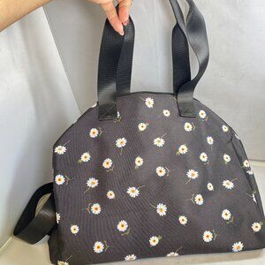alice + olivia  Daisy Print Duffel Bag FabFitFun black canvas floral satchel